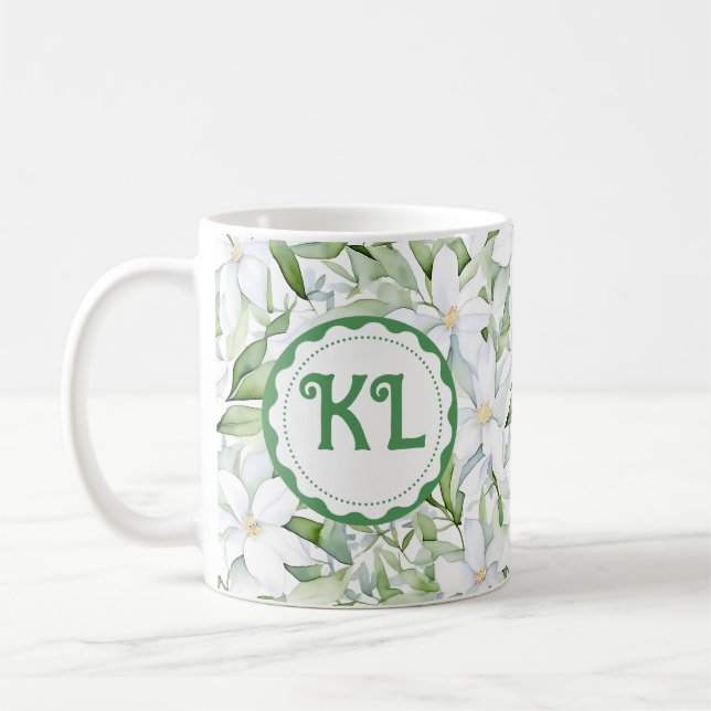 Hübsche Wasserfarbe Weiße Blume Personalisiert Kaffeetasse (Links)