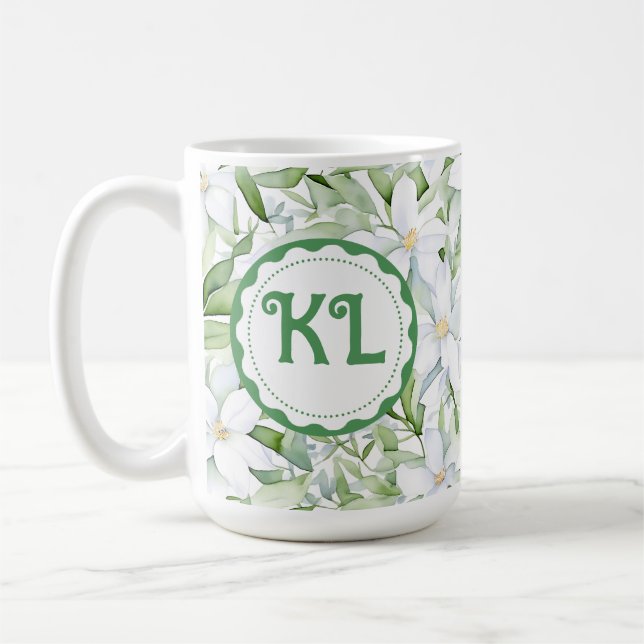 Hübsche Wasserfarbe Weiße Blume Personalisiert Kaffeetasse (Links)