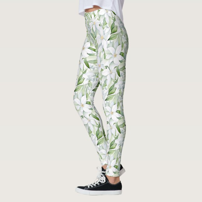 Hübsche Wasserfarbe Weiße Blume Personalisiert Leggings (Links)