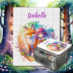 Hübsche Wasserfarben-Anime-Girl und Fox Puzzle<br><div class="desc">Personalisiertes hübsches Aquarellpuzzle mit Kunstkunst. Ein Fuchs mit einem animierten Mädchen in Rosa,  Grün,  Blau und Orange.</div>