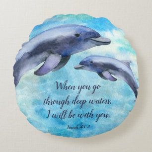 Hübsche Wasserfarben-Delphine  Vervielfältigung un Rundes Kissen