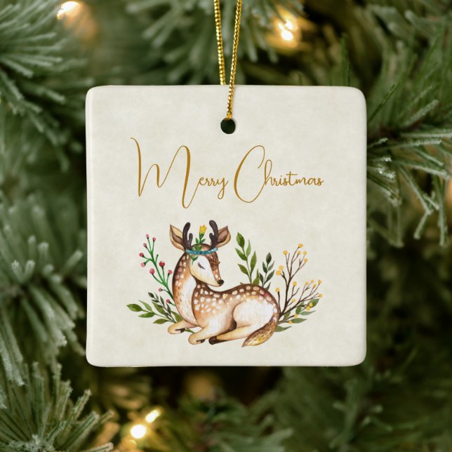 Hübsche Wasserfarben-Hirsche, die Boho ablegen Keramikornament (Baum)