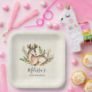 Hübsche Wasserfarben-Hirsche legen Boho zum Geburt Pappteller