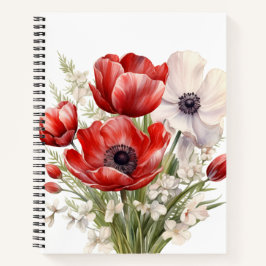 HÜBSCHE WASSERFARBEN, ROT UND WEISS BLUME NOTIZBUCH