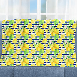 Hübsche Wasserfarben-Zitronen auf blauen Streifen Fleecedecke