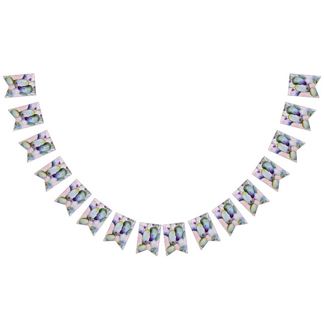 Hübsche Wasserfarbenkaktus und Lila Blüten Wimpelkette (Alle)