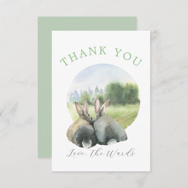Hübsche Wasserfarbige Kaninchenpaare Dankeskarte (Vorne/Hinten)