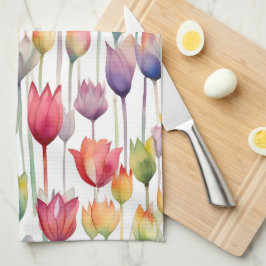 HÜBSCHE WASSERFARBPINK & ORANGE FLORAL TULIPS GESCHIRRTUCH