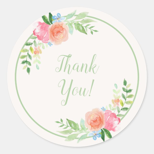 Hübsche weiche Orangenpinke Wasserfarbe Vielen Dan Runder Aufkleber (Vorderseite)