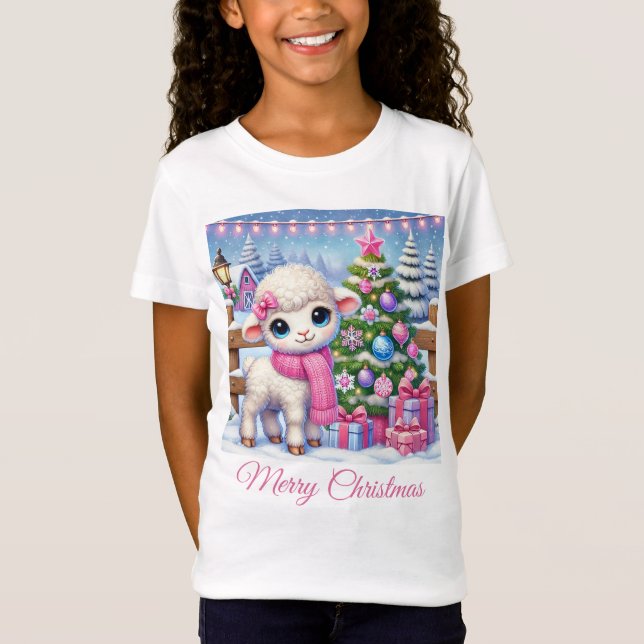 Hübsche Weihnachten des kleinen Lamms auf dem Baue T-Shirt (Vorderseite)