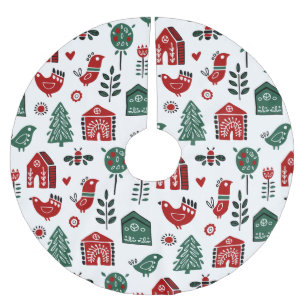 Hübsche Weihnachten in Rot und Grün Polyester Weihnachtsbaumdecke