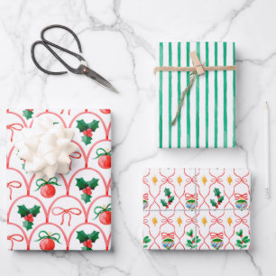 Hübsche Weihnachts-Wasserfarben-Ornamente & Stechp Geschenkpapier Set