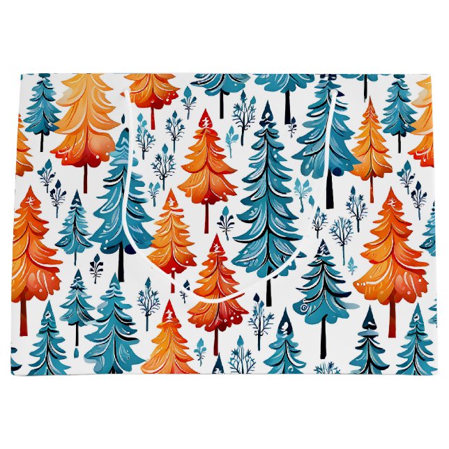 Hübsche Weihnachtsbäume in Wasserfarbe Große Geschenktüte (Vorderseite)