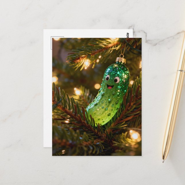 Hübsche Weihnachtsgurke in einem Baum Postkarte (Vorderseite/Rückseite Beispiel)