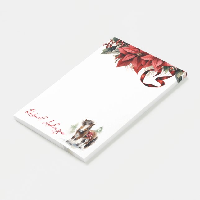 Hübsche Weihnachtspony, Poinsettias und Ribbon Post-it Klebezettel (angewinkelt)