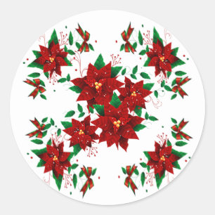 Hübsche Weihnachtsrote Blumen Klassischer runder A Aufkleber