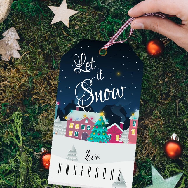 Hübsche Weihnachtsstadt Let It Snow Name Weihnacht Geschenkanhänger (Pretty Christmas Town Let It Snow Name Christmas Gift Tags)