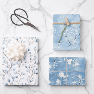 Hübsche Weiße Blaue Blumen Brautparty Geschenkpapier Set