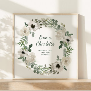Hübsche weiße Blume und Grünpflanzen Geburtsstunde Poster