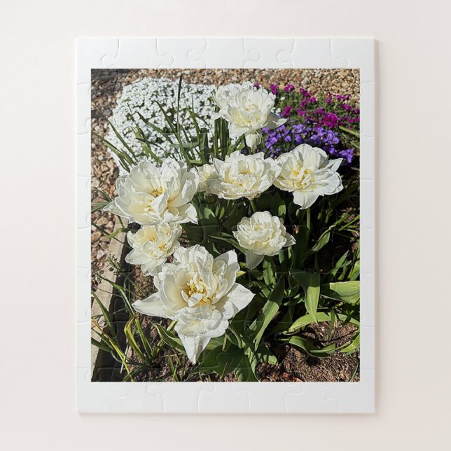 Hübsche weiße Blumen floral Puzzle (Vertikal)