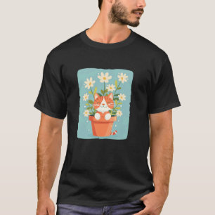 Hübsche weiße Blumen mit Katze im Blumentopf-Kostü T-Shirt