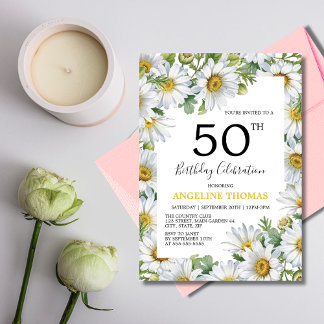 Hübsche weiße Daisy Blumengrün Geburtstag Einladung