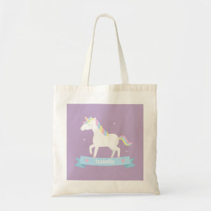 Hübsche weiße Einhorn-Pastellmähne Mädchen Name To Tragetasche