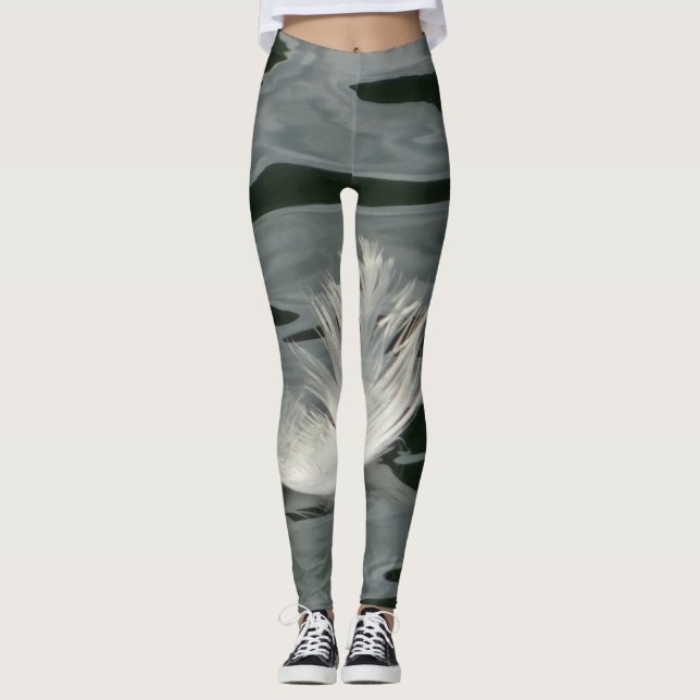 Hübsche weiße Feder Leggings (Vorderseite)