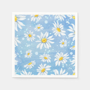 Hübsche weiße Gänseblümchen auf Blau Serviette