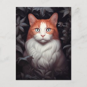 Hübsche weiße Ingwer Katze unter den Blätter Postkarte