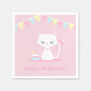 Hübsche weiße Kätzchen-Geburtstags-Party-Papier-Se Serviette