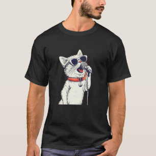 Hübsche weiße Katze mit Karaoke-Mikrofon für Stand T-Shirt