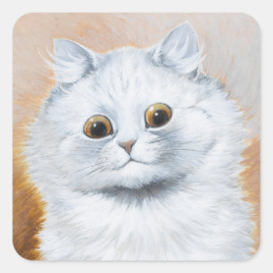 Hübsche weiße Katze Vintage-Kunst von Louis Wain Quadratischer Aufkleber