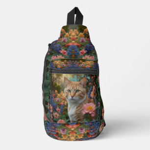 Hübsche weiße orange Katze im Blumengarten Crossbody Bag