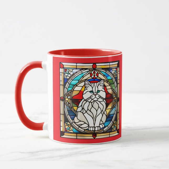 Hübsche weiße Perserkatze in Buntglas Tasse (Links)