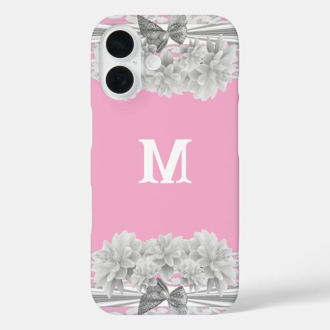 Hübsche weiße Spitzenmonogramm Case-Mate iPhone Hülle (Rückseite)