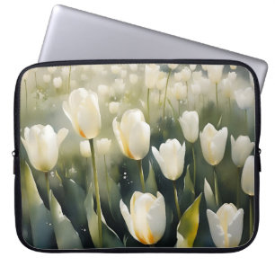 Hübsche weiße Tulpen Garten Aquarellmalerei Laptopschutzhülle