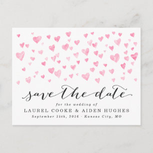 Hübsche, weiße und rosa Herzen Save the Date Ankündigungspostkarte