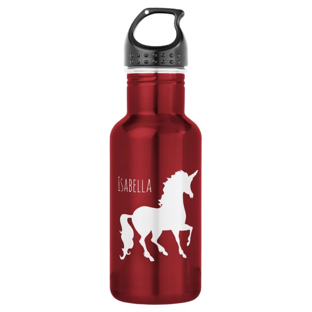Hübsche weiße Unicorn-Silhouette-Mädchen schön Trinkflasche (Vorderseite)
