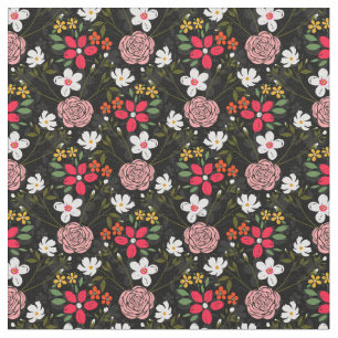Hübsche Weißrosa Schwarze Pinselstriche Stoff