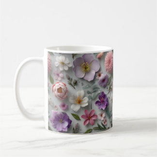 Hübsche whimsical 3D-Wildblume in rosa und Lila Kaffeetasse