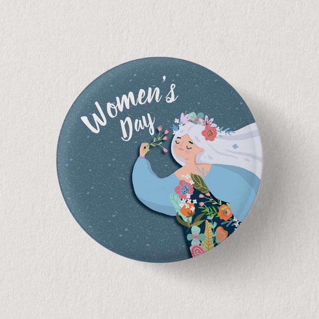 Hübsche Whimsical Blume Lady Women's Day Button (Vorderseite)