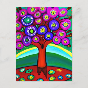 Hübsche Whimsical Folk Art Behalten in Berührung Postkarte