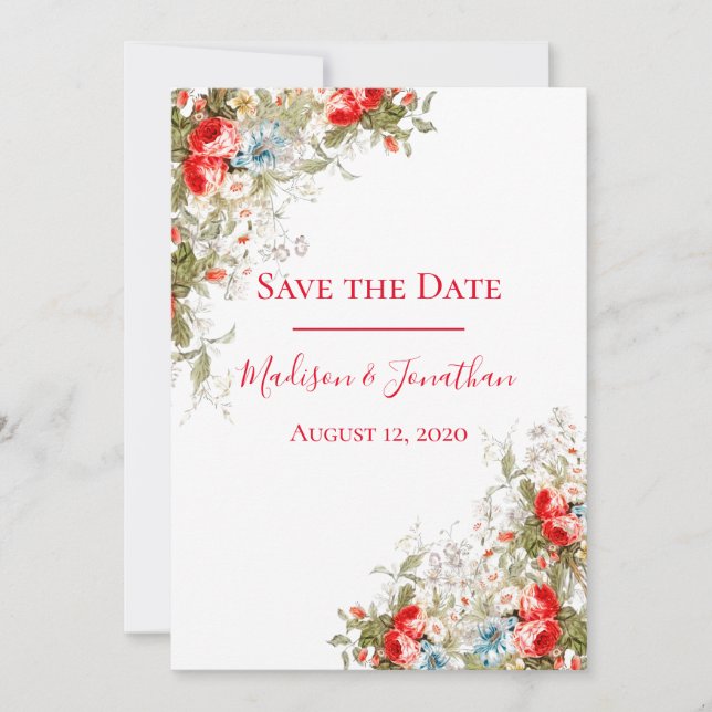 Hübsche Whimsy Wild Blume Script Wedding Save The Date (Vorderseite)