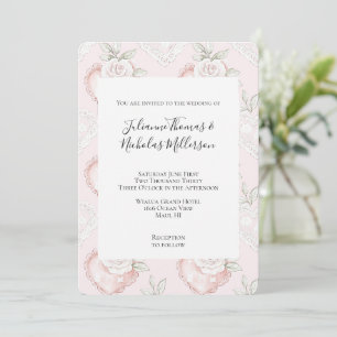 Hübsche White Roses Lace Hearts Wedding Einladung