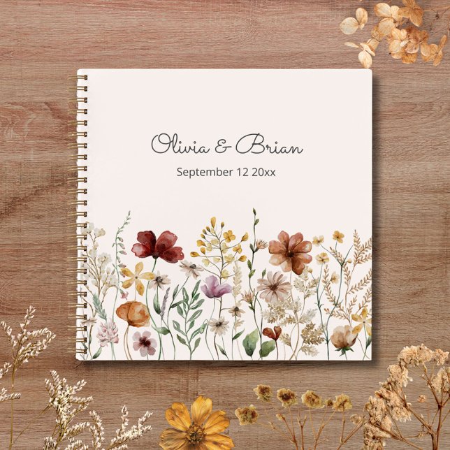 Hübsche Wildblume Floral Boho Gästebuch Notizbuch (Close up)