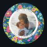 Hübsche Wildblume im runden Foto mit Text Magnet<br><div class="desc">Feiern Sie mit diesem runden Fotomagneten und dem skurrilen,  marineblauen,  malerisch-wilden Blume-Musterrahmen mit bearbeitbarem Text,  um sich ein besonderes Ereignis oder eine Person zu merken.</div>