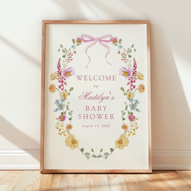 Hübsche Wildblume Pink Bow Babydusche Empfang Poster (Von Creator hochgeladen)