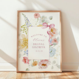 Hübsche Wildblume Pink Bow Brautparty Willkommen Poster