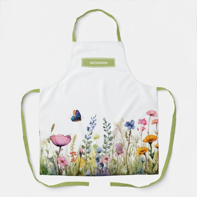 Hübsche Wildblume Wasserfarbe mit Schmetterling Schürze (Vorderseite)